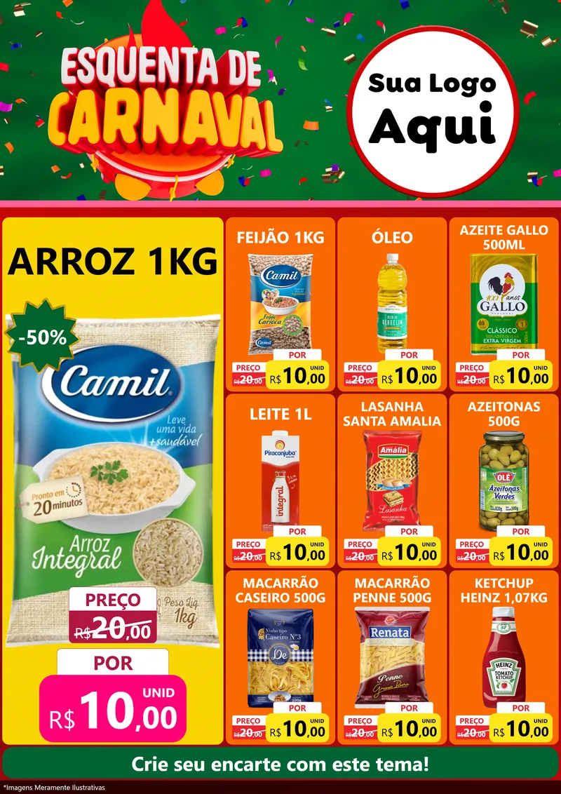 Modelo de Encarte para Encarte A4 Vertical com o tema Esquenta de Carnaval para Supermercado