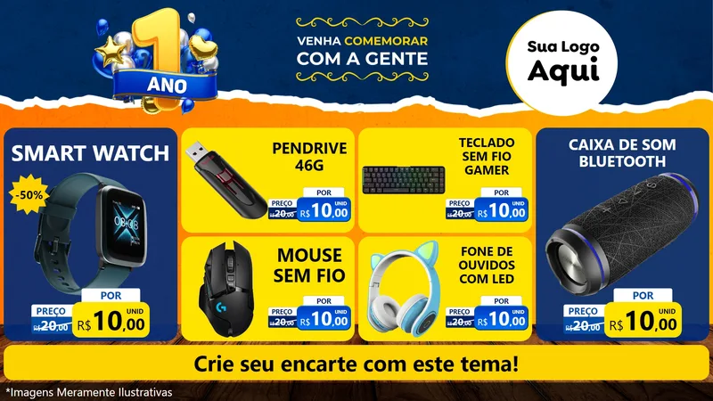 Modelo de TV para TV Horizontal com o tema Um Ano de Aniversário para Informática