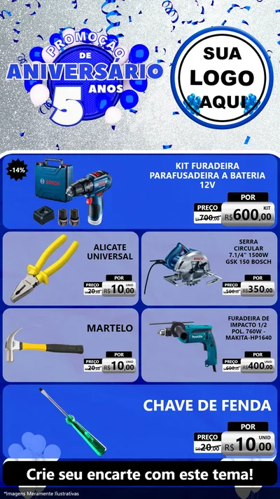 Modelo de TV para TV Vertical com o tema Promoção de Aniversário - 5 Anos para Maquinas e Ferramentas