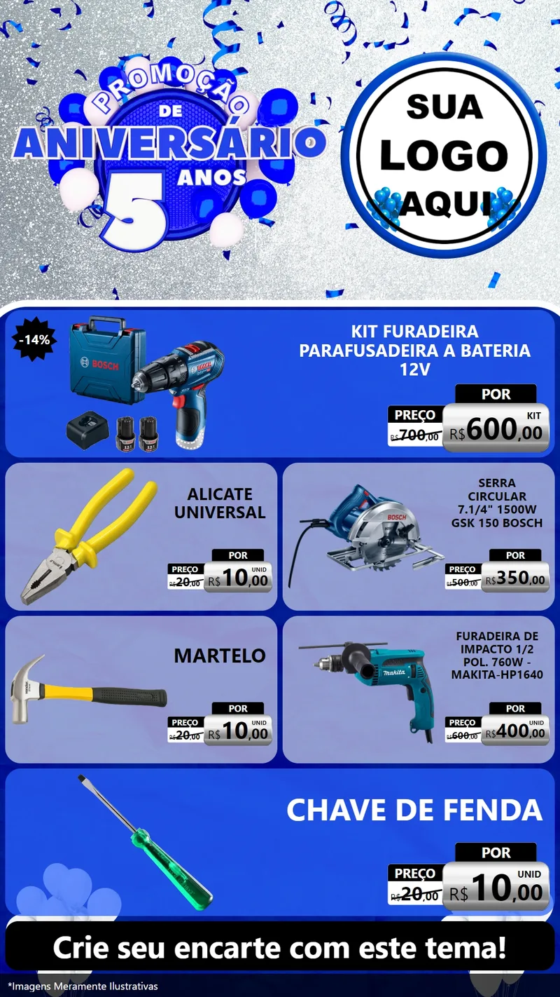 Modelo de TV para TV Vertical com o tema Promoção de Aniversário - 5 Anos para Maquinas e Ferramentas