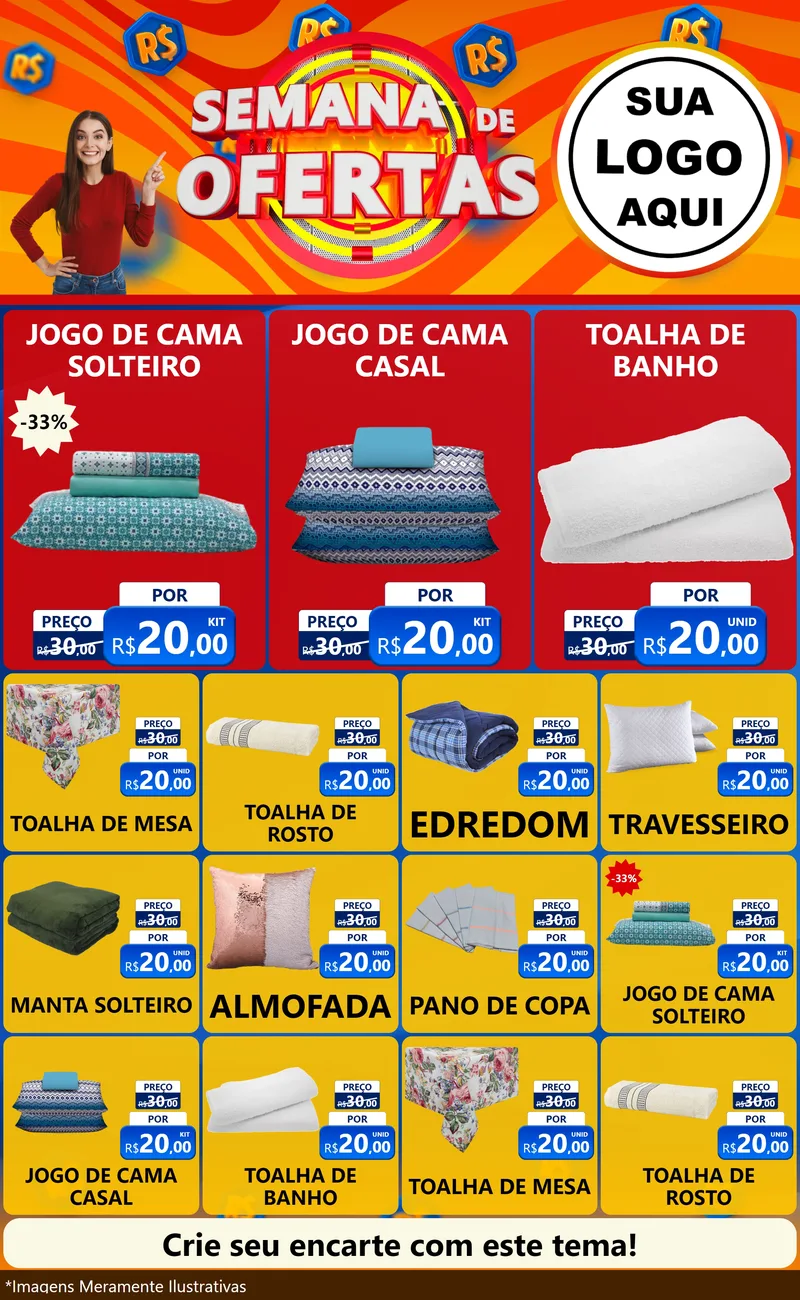 Modelo de Encarte para Encarte Grande com o tema Semana de Ofertas para Cama, Mesa e Banho