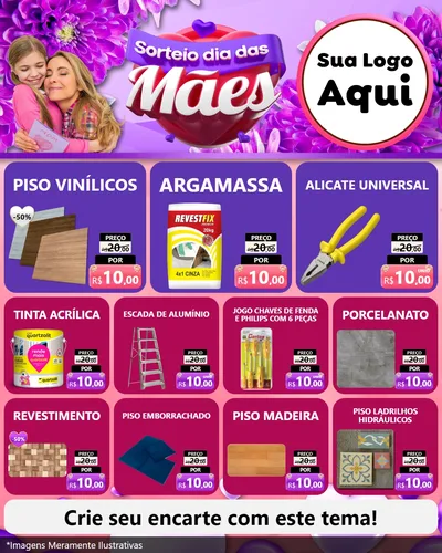 Modelo de Rede Social para Feed Instagram com o tema Sorteio Dia das Mães para Material para Construção