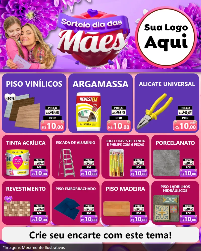 Modelo de Rede Social para Feed Instagram com o tema Sorteio Dia das Mães para Material para Construção