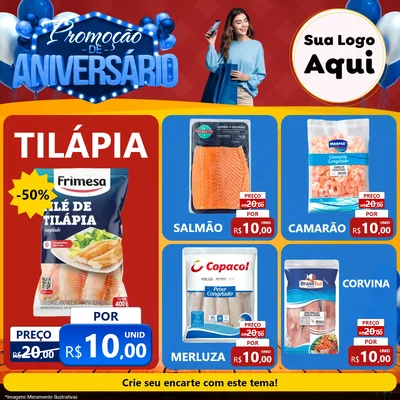 Modelo de Rede Social para Feed Facebook com o tema Promoção de Aniversário para Peixaria
