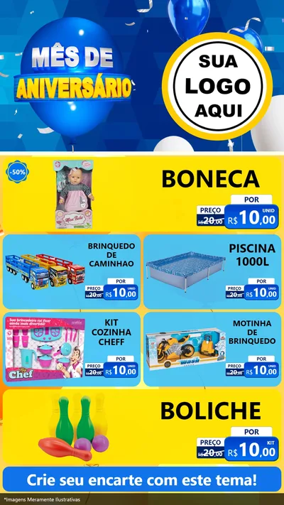 Modelo de TV para TV Vertical com o tema Mês de Aniversário para Brinquedos