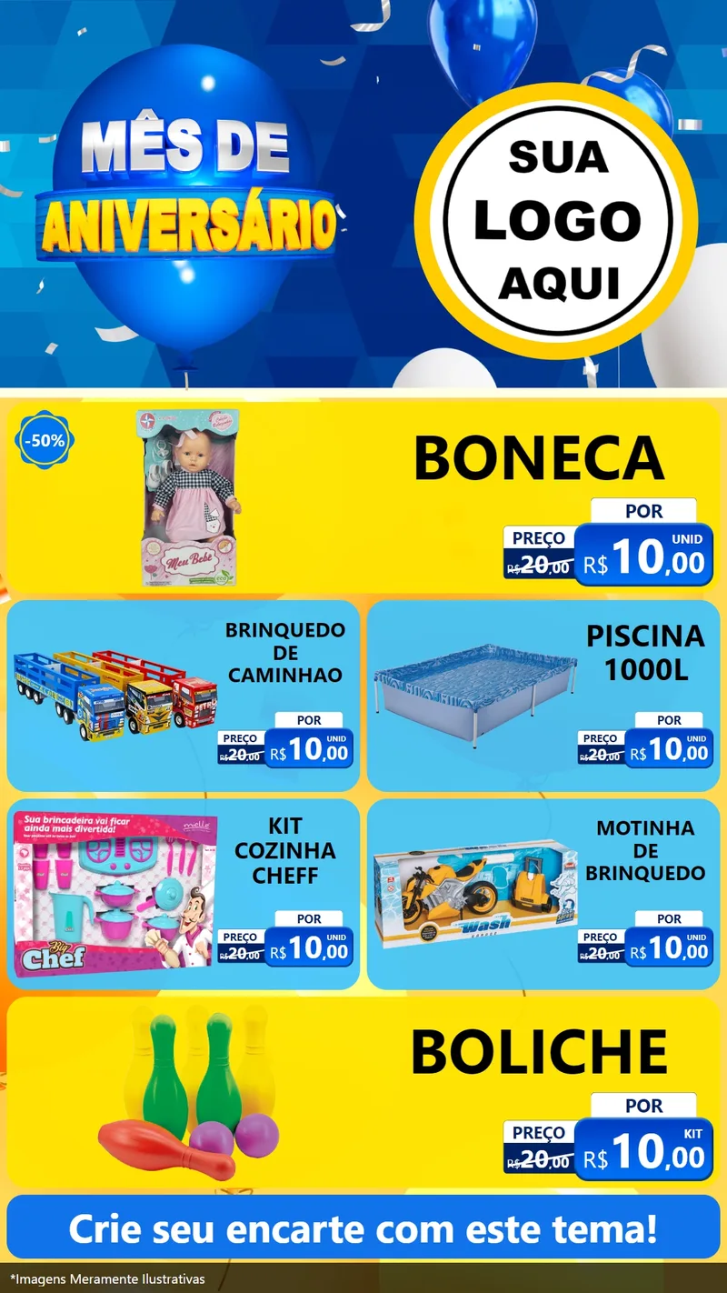 Modelo de TV para TV Vertical com o tema Mês de Aniversário para Brinquedos
