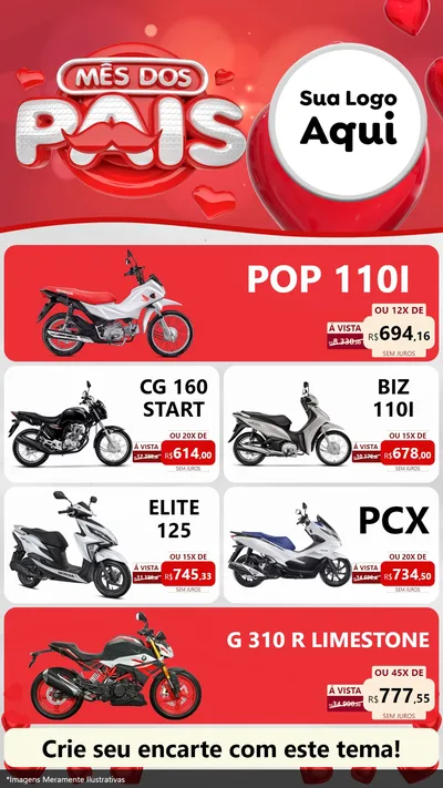 Modelo de TV para TV Vertical com o tema Mês dos Pais para Concessionaria de Motos