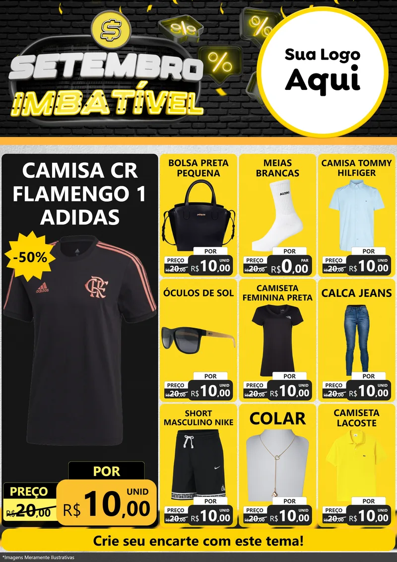 Modelo de Encarte para Encarte A4 Vertical com o tema Setembro Imbatível para Roupas e acessórios