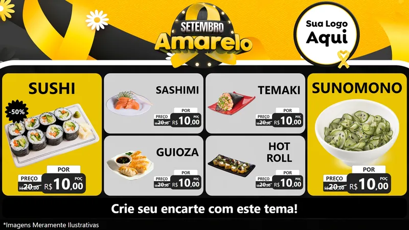 Modelo de TV para TV Horizontal com o tema Setembro Amarelo para Comida japonesa