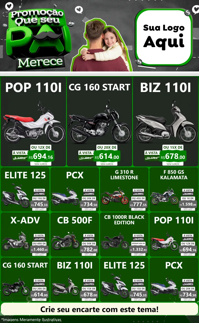 Modelo de Encarte para Encarte Grande com o tema Promoção Que seu Pai Merece para Concessionaria de Motos