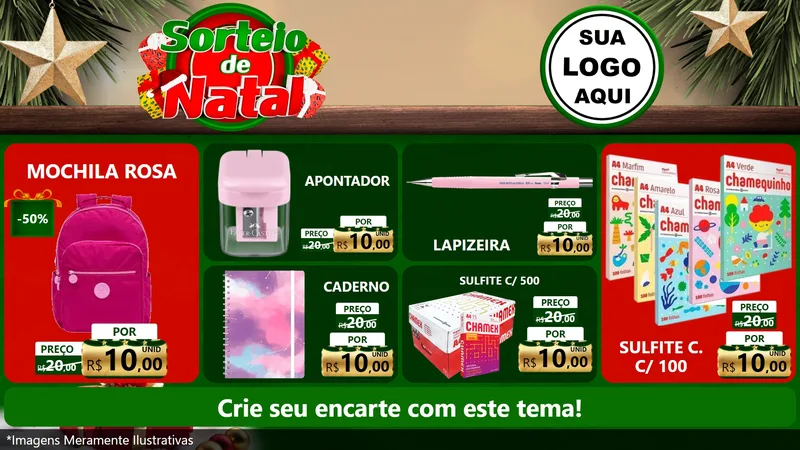 Modelo de TV para TV Horizontal com o tema Sorteio de Natal para Papelaria