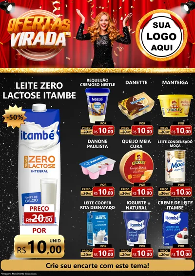 Modelo de Encarte para Encarte A4 Vertical com o tema Ofertas da Virada para Frios e Laticínios
