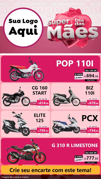 Modelo de TV para TV Vertical com o tema Super Dia Das Mães para Concessionaria de Motos