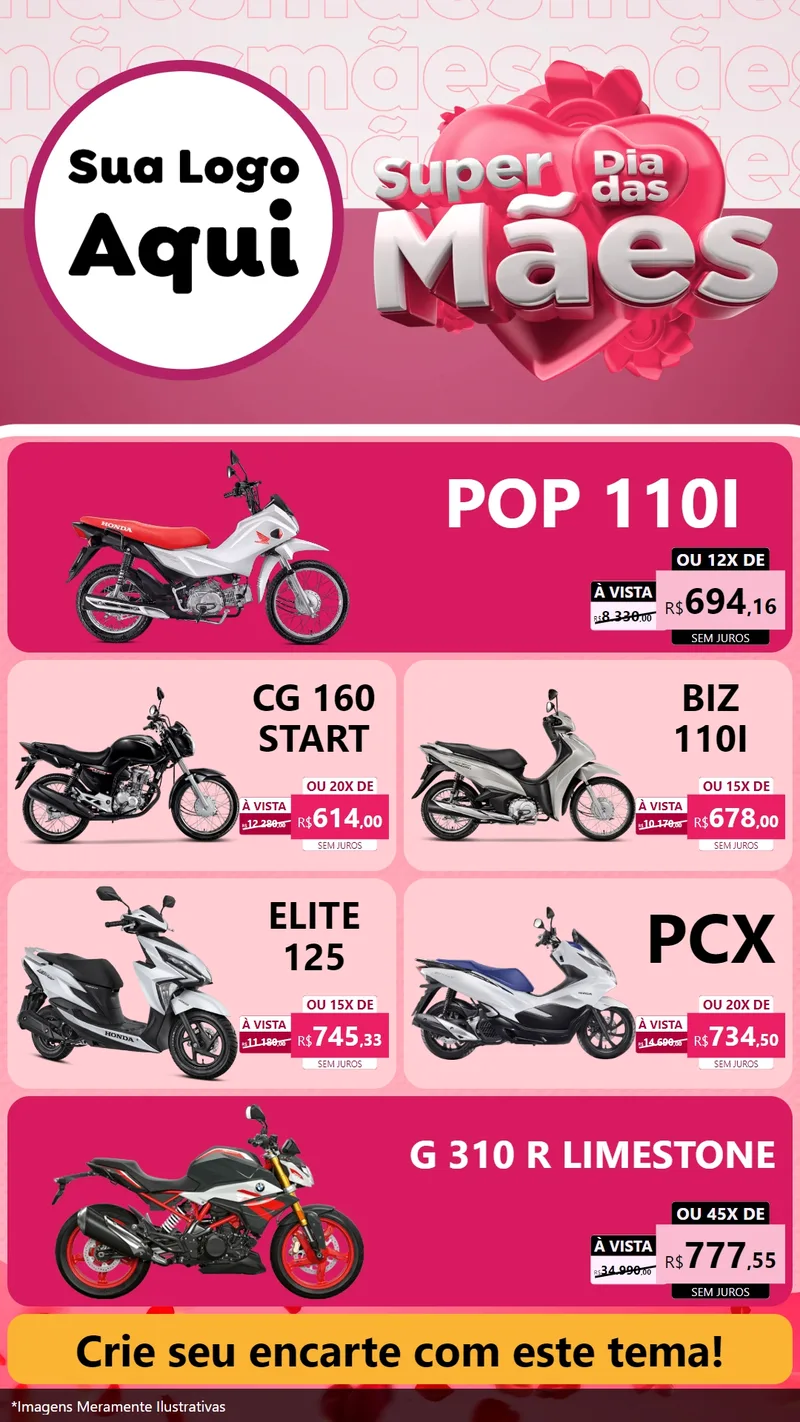 Modelo de TV para TV Vertical com o tema Super Dia Das Mães para Concessionaria de Motos