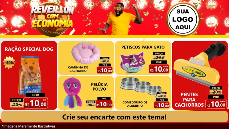 Modelo de TV para TV Horizontal com o tema Réveillon com Economia para Pet Shop