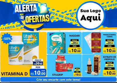 Modelo de Encarte para Encarte A4 Horizontal com o tema Alerta de Ofertas para Farmácia