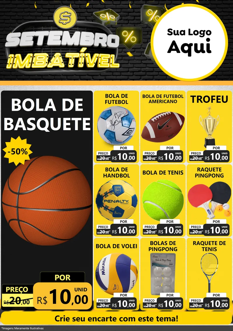 Modelo de Encarte para Encarte A4 Vertical com o tema Setembro Imbatível para Artigos Esportivos