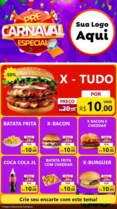 Modelo de Rede Social para Stories com o tema Pré-Carnaval Especial para Hamburgueria