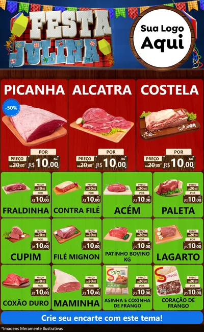 Modelo de Encarte para Encarte Grande com o tema Festa Julina para Açougue