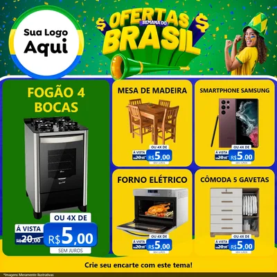 Modelo de Rede Social para Feed Facebook com o tema Ofertas Semana do Brasil para Móveis e Eletro