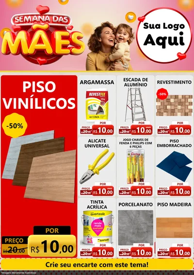 Modelo de Encarte para Encarte A4 Vertical com o tema Semana das Mães para Material para Construção