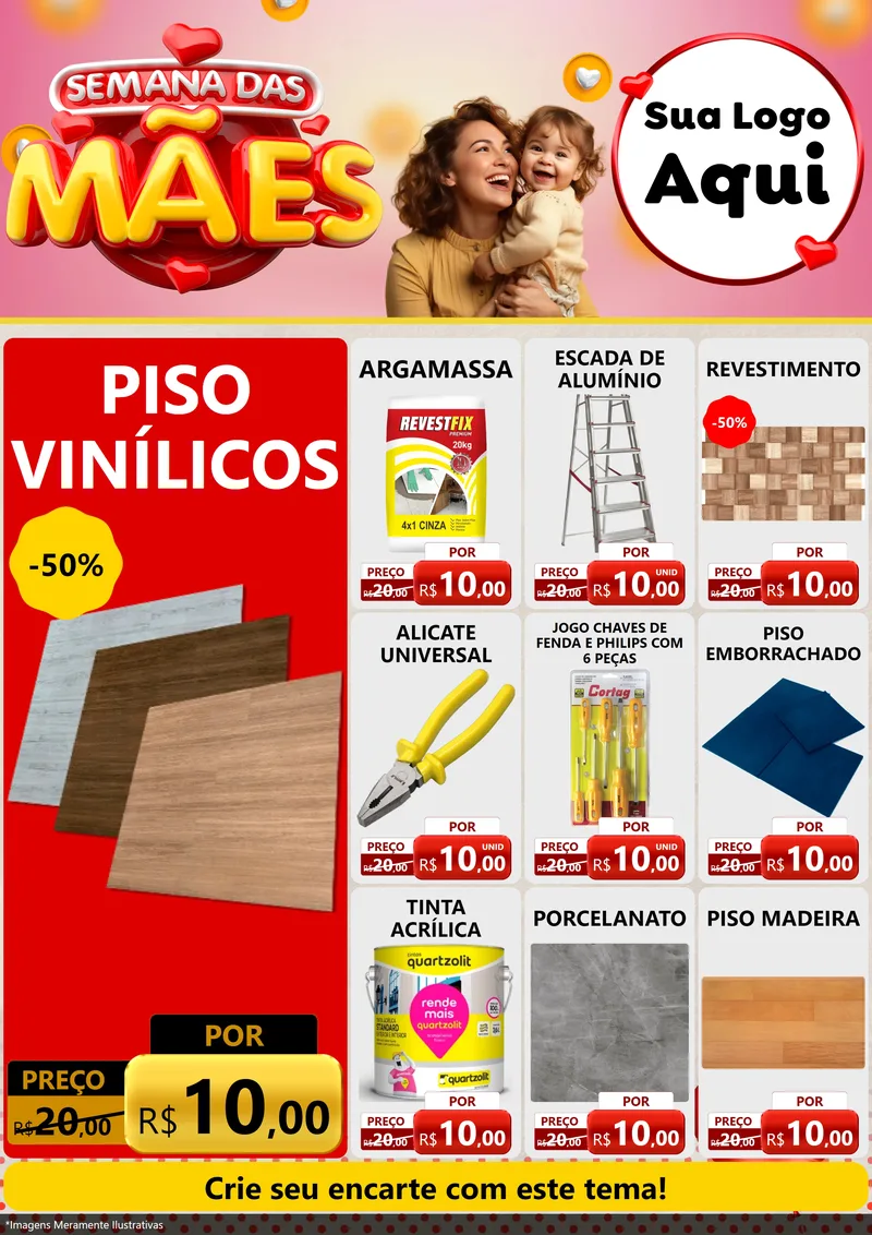 Modelo de Encarte para Encarte A4 Vertical com o tema Semana das Mães para Material para Construção