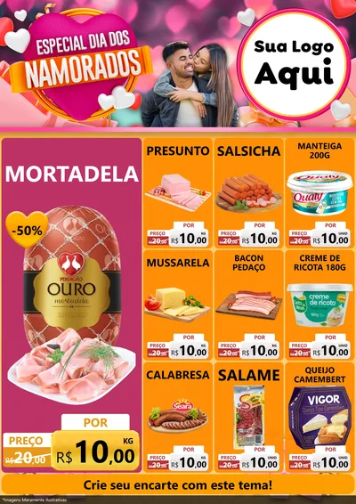 Modelo de Encarte para Encarte A4 Vertical com o tema Especial Dia dos Namorados para Frios e Laticínios
