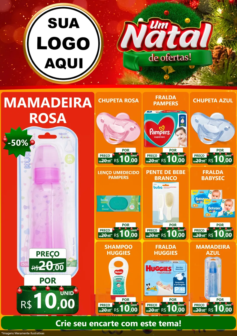 Modelo de Encarte para Encarte A4 Vertical com o tema Um Natal de Ofertas para Bebês