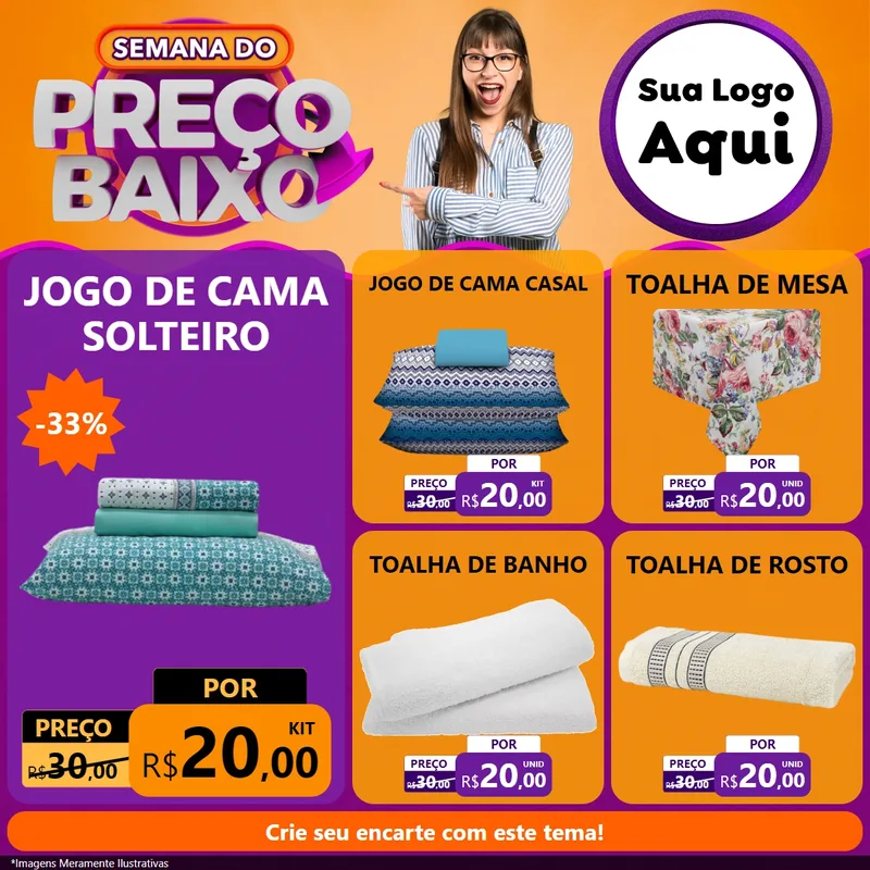 Modelo de Rede Social para Feed Facebook com o tema Semana do Preço Baixo para Cama, Mesa e Banho