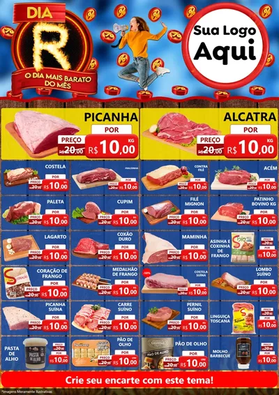 Modelo de Encarte para Encarte A4 Vertical com o tema Dia R - O Dia Mais Barato Do Mês para Açougue