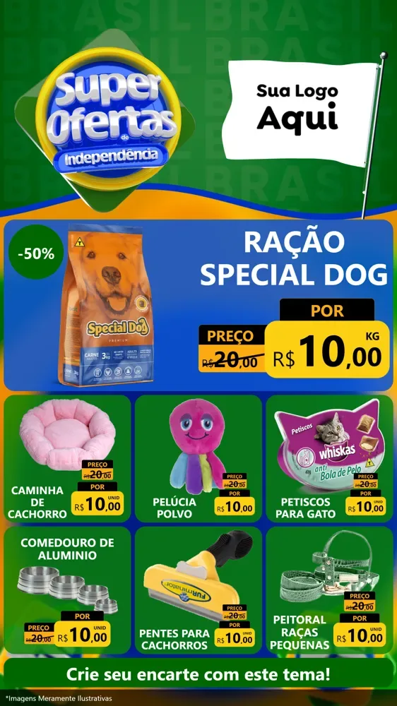 Modelo de Rede Social para Stories com o tema Super Ofertas de Independência para Pet Shop