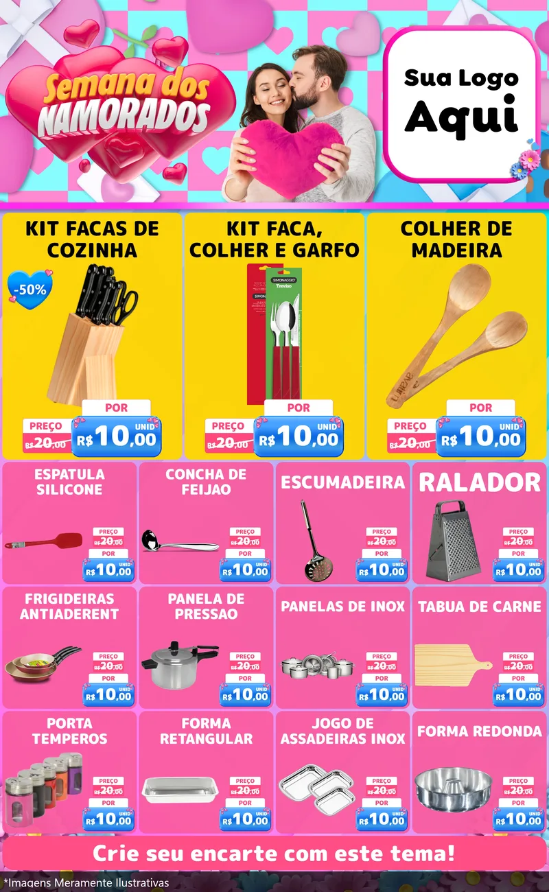 Modelo de Encarte para Encarte Grande com o tema Semana dos Namorados para Utilidades Domésticas
