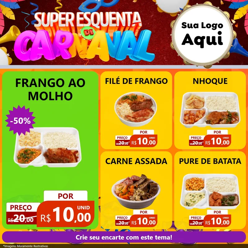 Modelo de Rede Social para Feed Facebook com o tema Super Esquenta de Carnaval para Restaurante