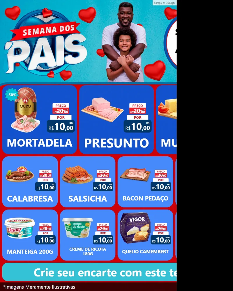 Modelo de Rede Social para Feed Instagram com o tema Semana Dos Pais para Frios e Laticínios