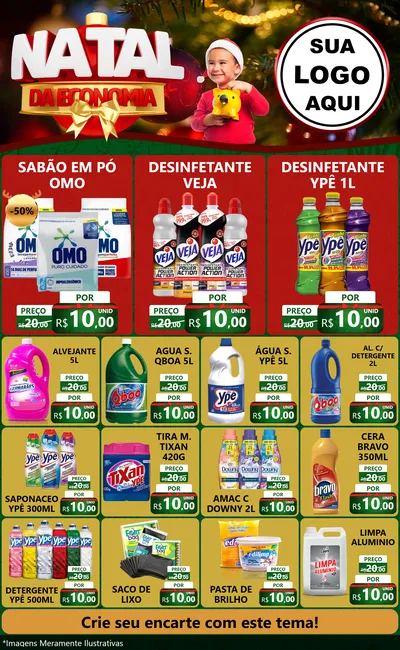 Modelo de Encarte para Encarte Grande com o tema Natal da Economia para Produtos de Limpeza