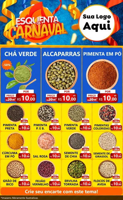 Modelo de Encarte para Encarte Grande com o tema Esquenta de Carnaval para Produtos Naturais