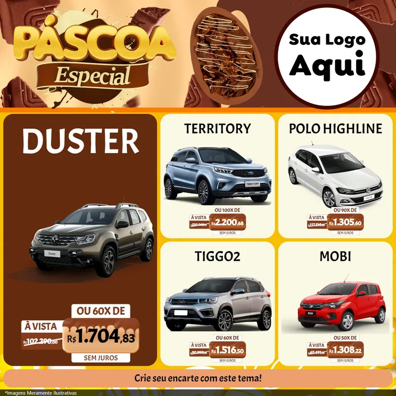 Modelo de Rede Social para Feed Facebook com o tema Páscoa Especial para Concessionaria de Carros