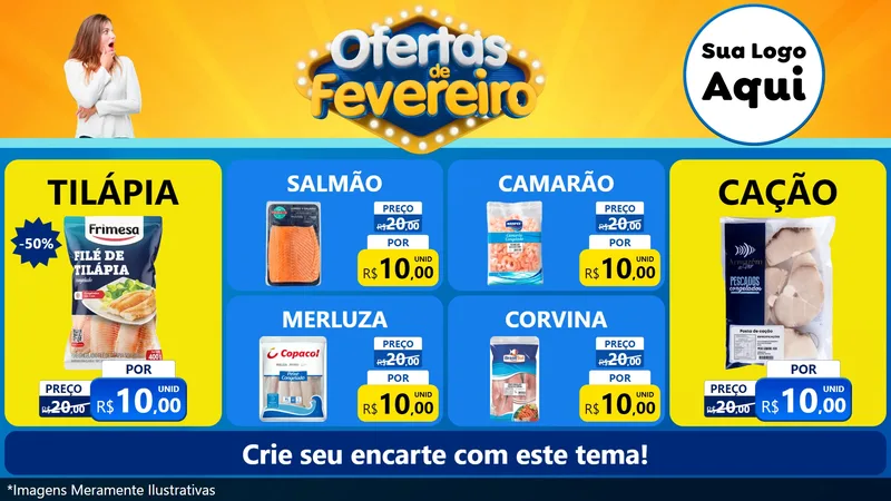 Modelo de TV para TV Horizontal com o tema Ofertas de Fevereiro para Peixaria