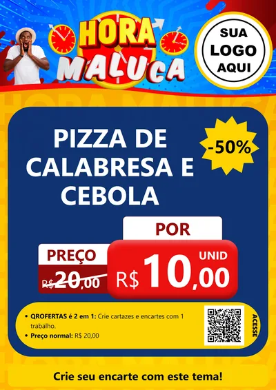 Modelo de Cartaz para Cartaz A4 Vertical com o tema Hora Maluca para Pizzaria