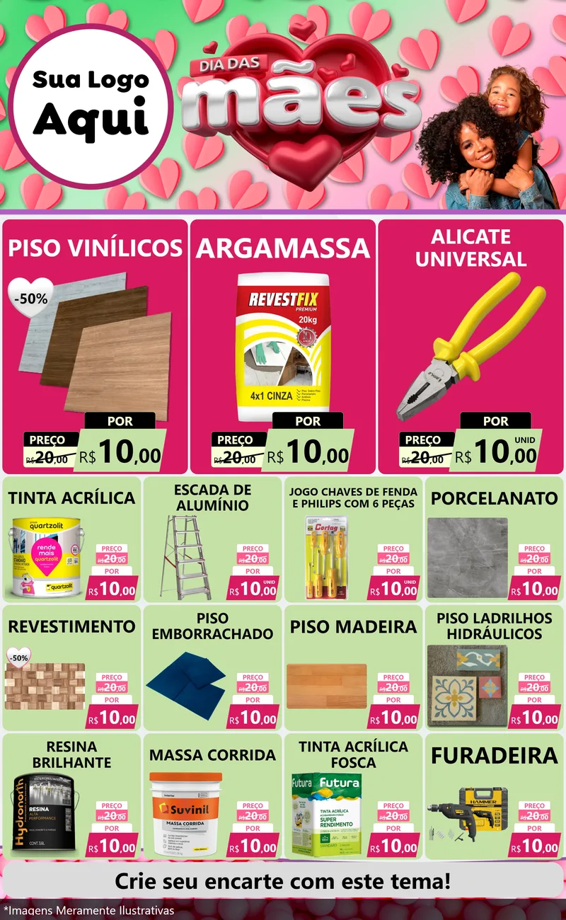 Modelo de Encarte para Encarte Grande com o tema Dia das Mães para Material para Construção