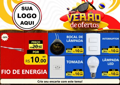 Modelo de Encarte para Encarte A4 Horizontal com o tema Super Verão de Ofertas para Materiais Elétricos