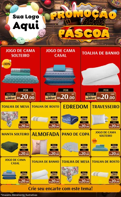 Modelo de Encarte para Encarte Grande com o tema Promoção Páscoa para Cama, Mesa e Banho