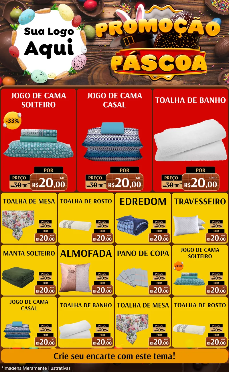 Modelo de Encarte para Encarte Grande com o tema Promoção Páscoa para Cama, Mesa e Banho