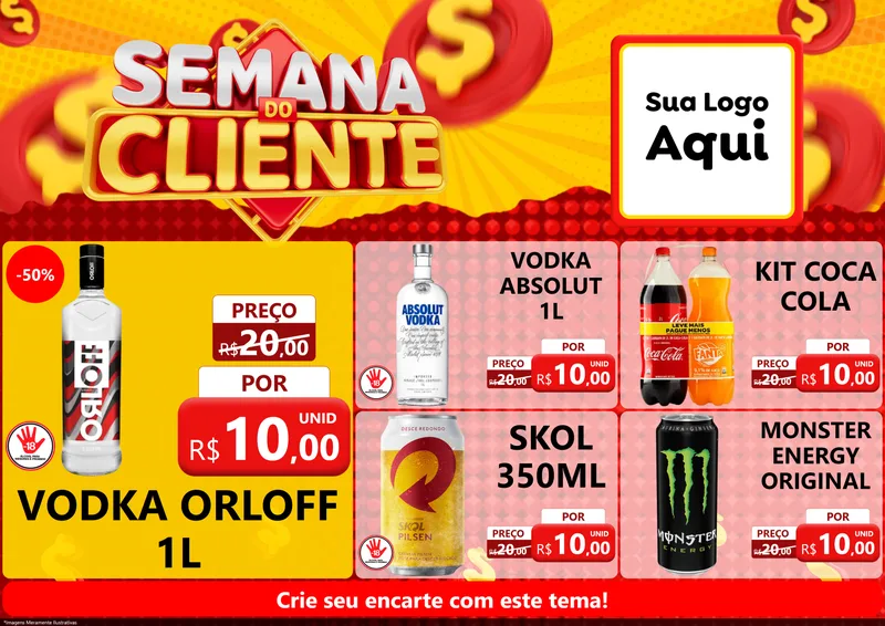 Modelo de Encarte para Encarte A4 Horizontal com o tema Semana do Cliente para Distribuidora de bebidas