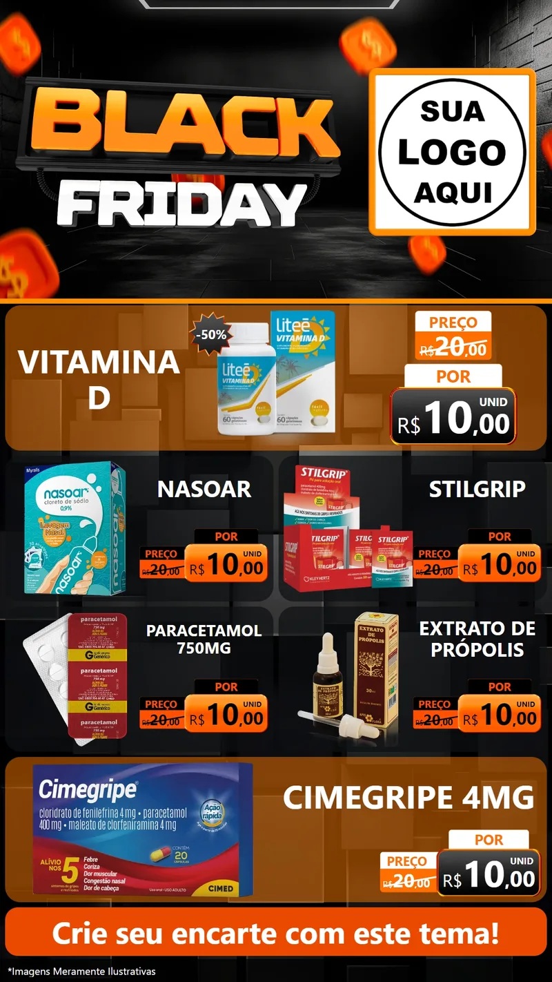 Modelo de TV para TV Vertical com o tema Black Friday para Farmácia