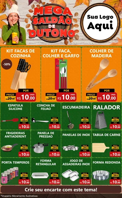 Modelo de Encarte para Encarte Grande com o tema Mega Saldão de Outono para Utilidades Domésticas