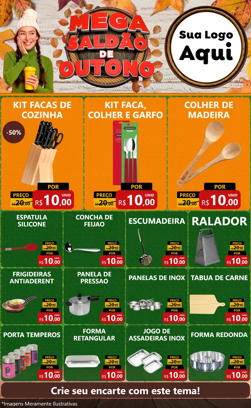 Modelo de Encarte para Encarte Grande com o tema Mega Saldão de Outono para Utilidades Domésticas