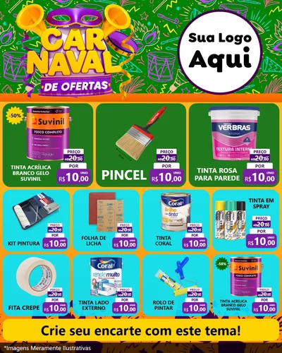 Modelo de Rede Social para Feed Instagram com o tema Carnaval de Ofertas para Tintas e Ferramentas