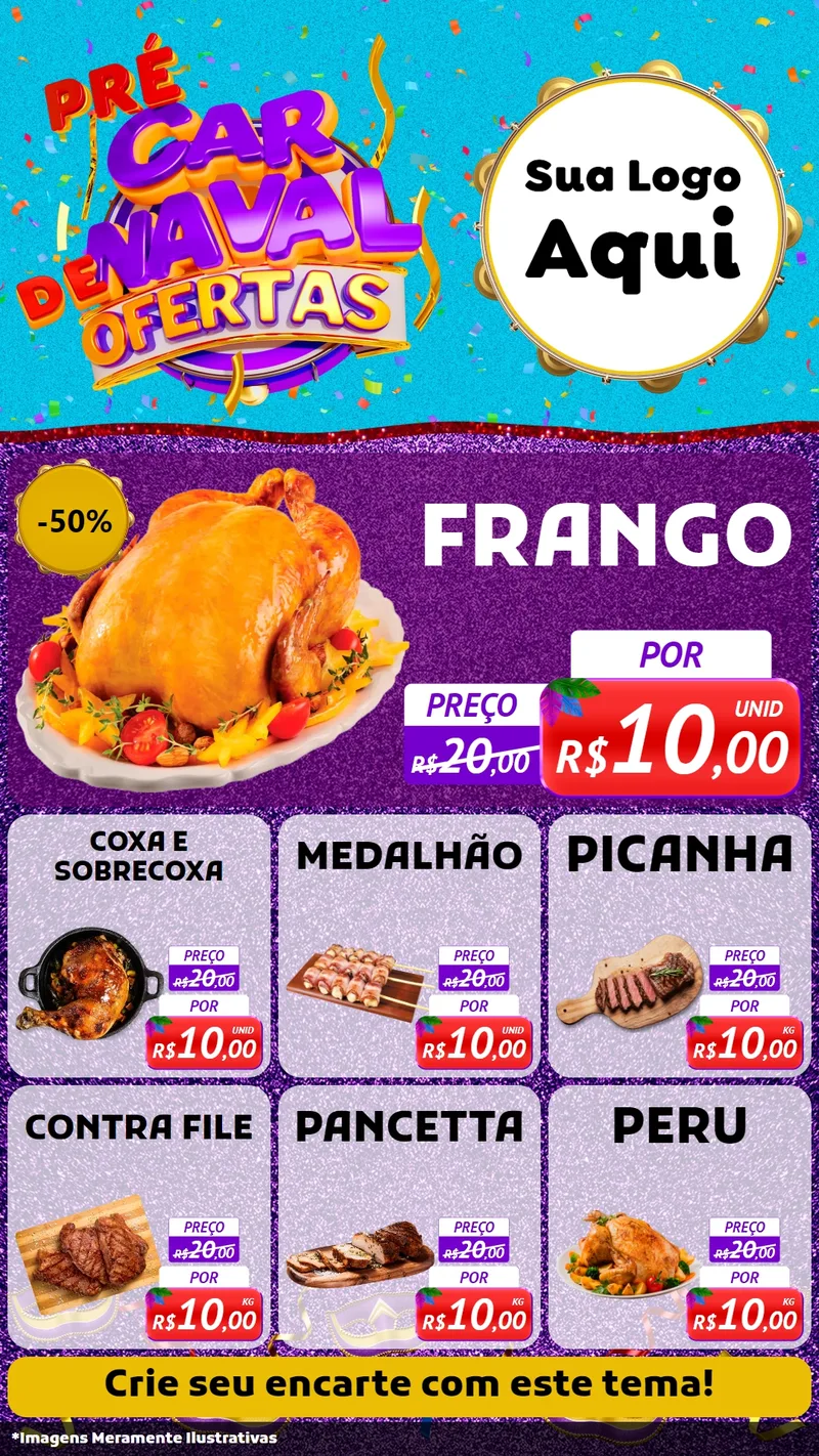 Modelo de Rede Social para Stories com o tema Pré Carnaval de Ofertas para Assados