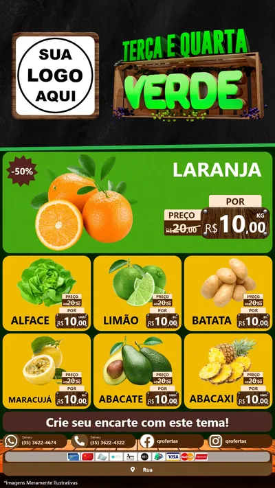 Modelo de Rede Social para Stories com o tema Terça e Quarta Verde para Hortifrúti